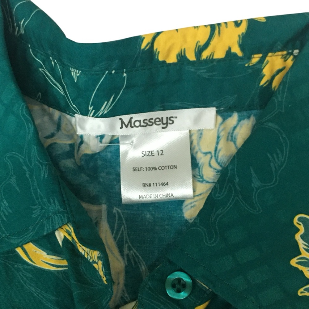 Masseys Green Yellow Floral Button Down Tunic Top Shirt - Women’s 12 NWOT - Picture 9 of 10